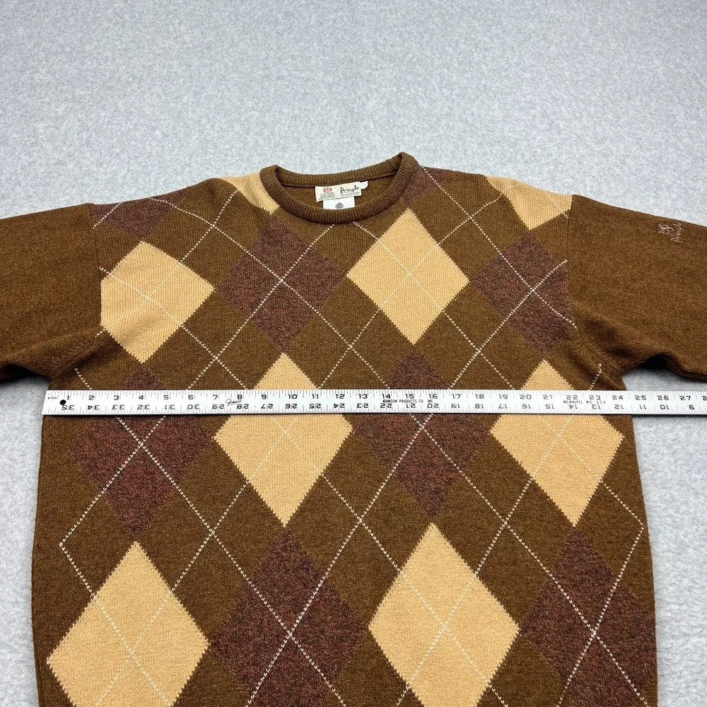 VTG Pringle of Scotland Sweater Men's Large 100% Lambswool Argyle Brown Pullover